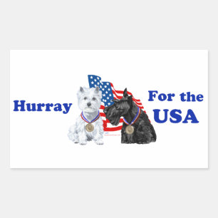 Westie & Scottie Hooray for USA Rectangular Sticker