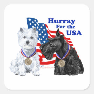 Westie & Scottie Hooray for USA Square Sticker