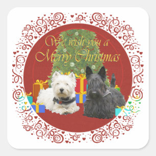 Westie & Scottie Merry Christmas Square Sticker