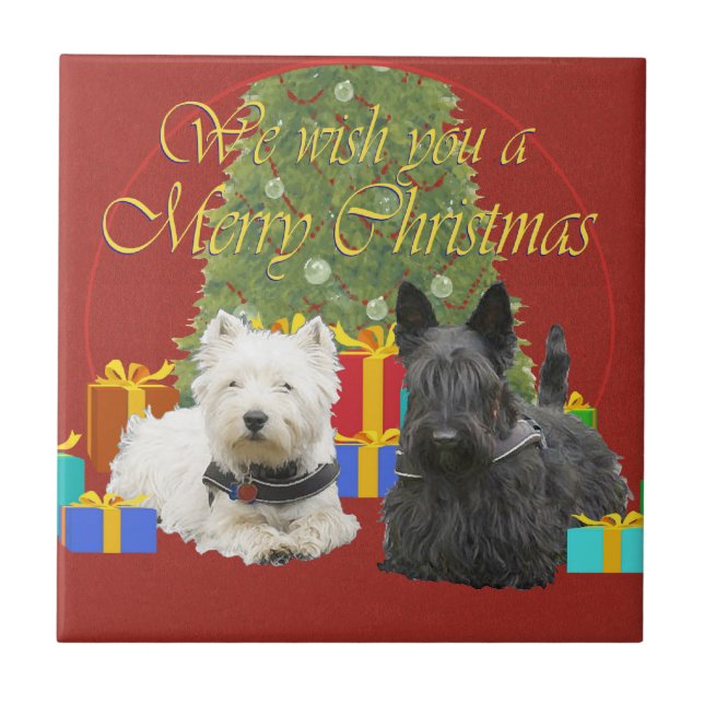 Westie & Scottie Merry Christmas Tile (Front)