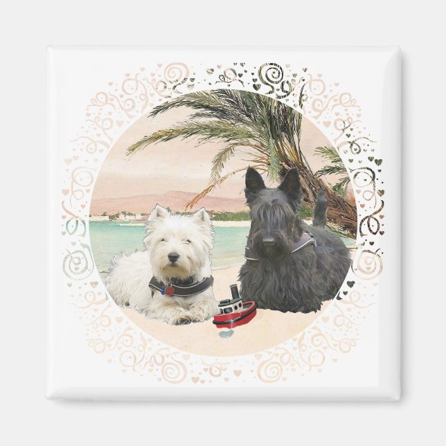 Westie & Scottie on Palmy Beach Magnet (Front)