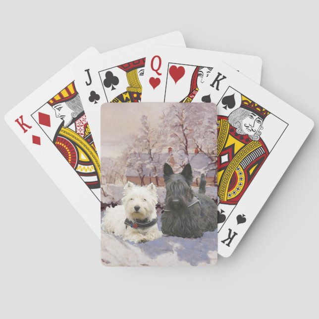 Westie & Scottie Winter Magpie Playing Cards (Back)