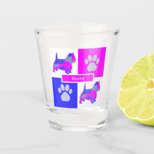 Westie Silhouette Dog & Paw Pink Blue Square Shot Glass