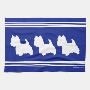 Westie Silhouette on Blue Tea Towel