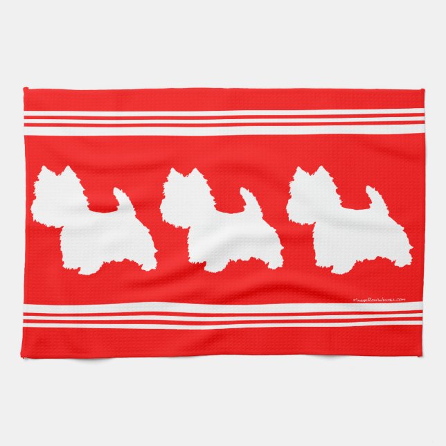 Westie Silhouette on Red Tea Towel (Horizontal)