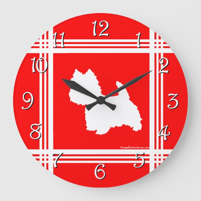Westie Silhouette Red Large Clock (Front)