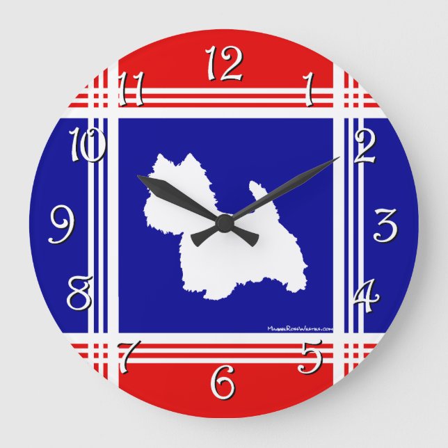 Westie Silhouette Red, White, Blue Large Clock (Front)