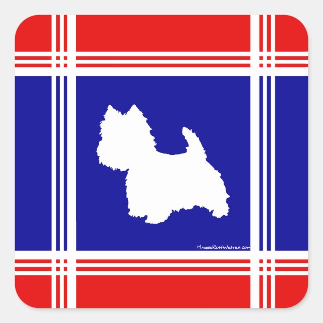 Westie Silhouette Red, White, Blue Square Sticker (Front)