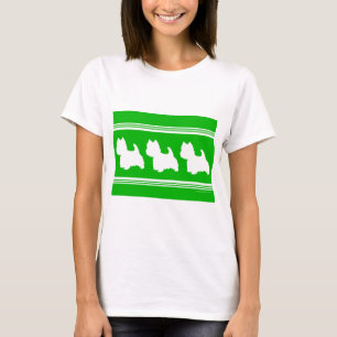 Westie Silhouettes White on Green T-Shirt