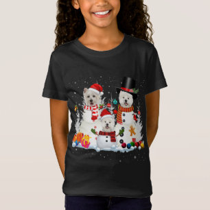 Westie Snowman Christmas Lights Santa Dog Xmas Paj T-Shirt