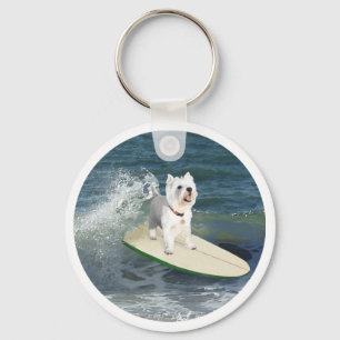 Westie Surfer Key Ring