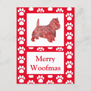 Westie Terrier Dog Silhouette Red Merry Christmas Postcard