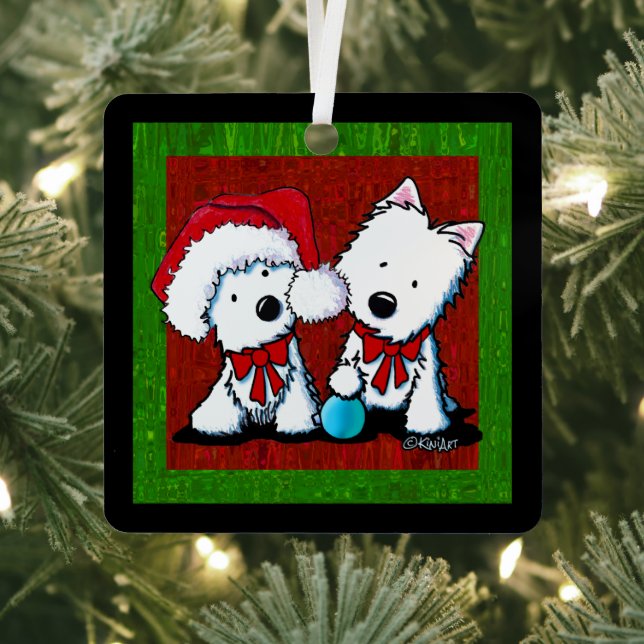 Westie Terrier Duo Christmas  Metal Tree Decoration (Insitu)