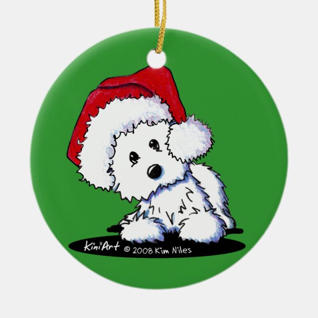 Westie Terrier Santa Round Ornament (Front)
