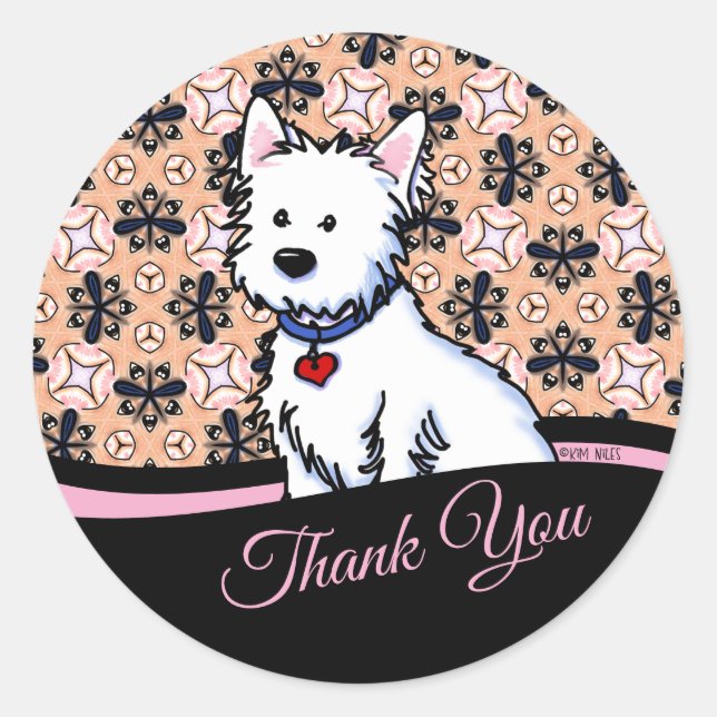 Westie Terrier Thank You Classic Round Sticker (Front)