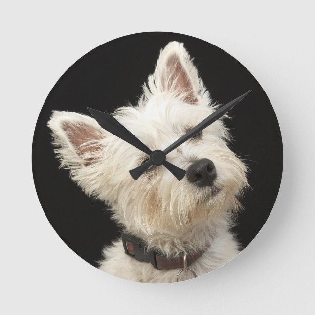 Westie (West Highland terrier) with collar Round Clock (Front)