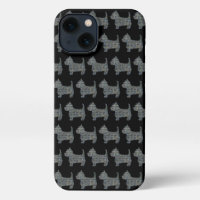 Westie White Terrier Dog Silhouette Grid Black