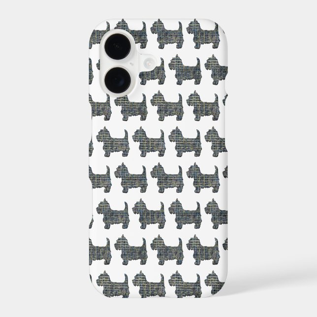 Westie White Terrier Dog Silhouette Grid White iPhone Case (Back)