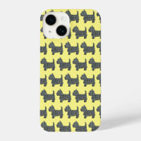 Westie White Terrier Dog Silhouette Grid Yellow