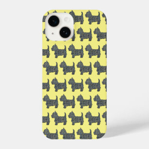 Westie White Terrier Dog Silhouette Grid Yellow iPhone 14 Case