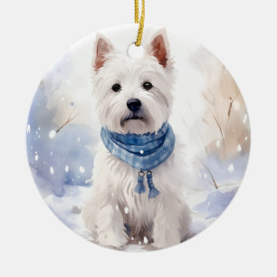 Westie Winter Christmas  Ceramic Tree Decoration