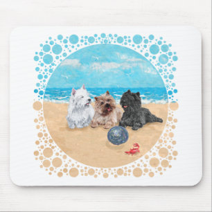 Westie with Cairn Terriers at the Beach Mouse Pad