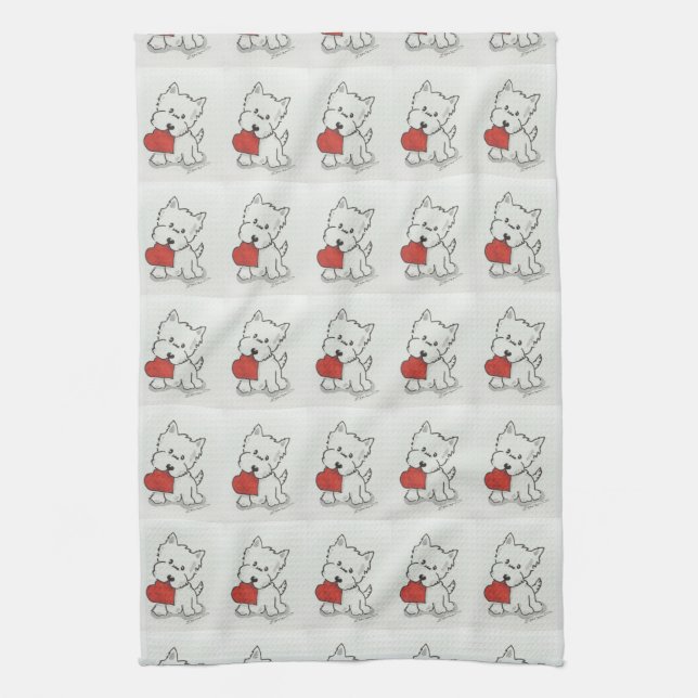 Westie With Heart Tea Towel (Vertical)