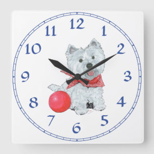Westie With Red Ball Square Wall Clock