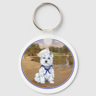Westie with Sailboats Key Ring