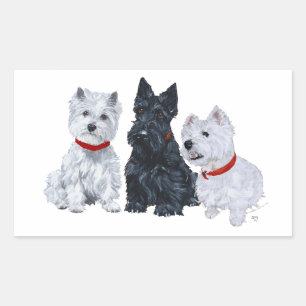 Westies and a Scottie Together Rectangular Sticker