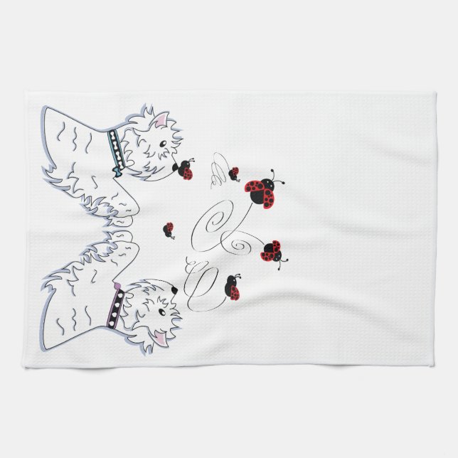 Westies and Ladybirds Tea Towel (Horizontal)