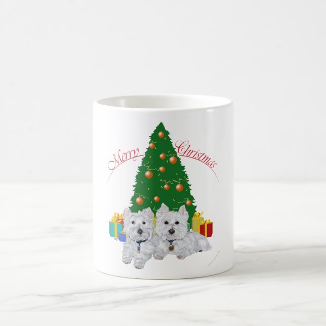 Westies by the Christmas Tree Coffee Mug (Center)