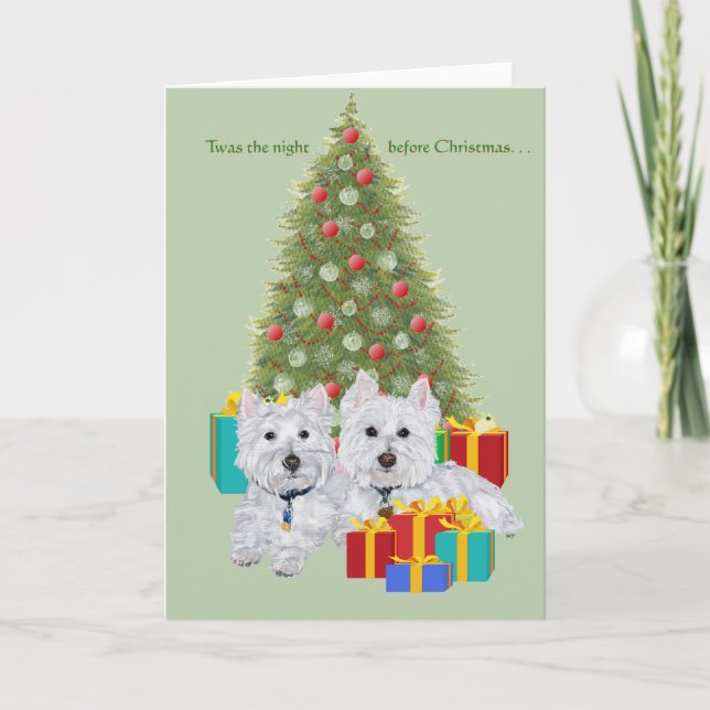 Westies by the Christmas Tree Holiday Card (Front)