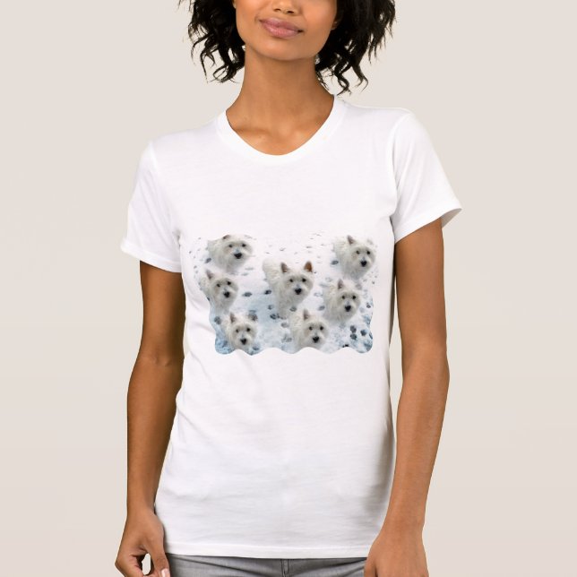 Westies in Snow fun T-shirt for theWestie Lover ! (Front)