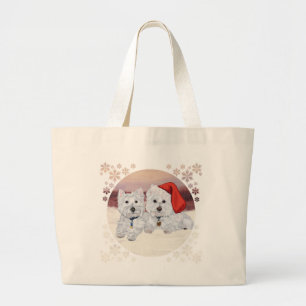 Westies in Wintertime Large Tote Bag