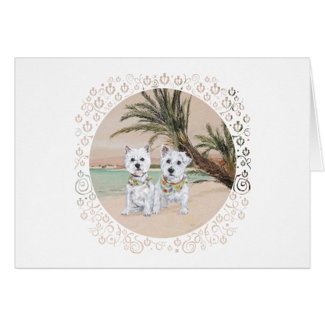 Westies on a Palmy Beach (Front Horizontal)