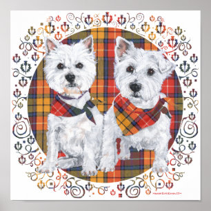 Westies on Tartan Poster