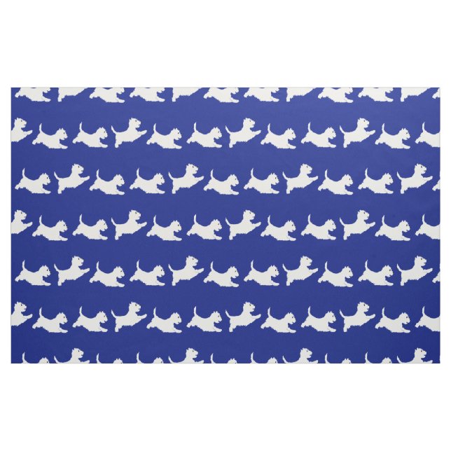 Westies Running on Blue Fabric (Yard)