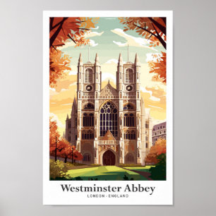 Westminster Abbey Travel Vintage Illustration Poster