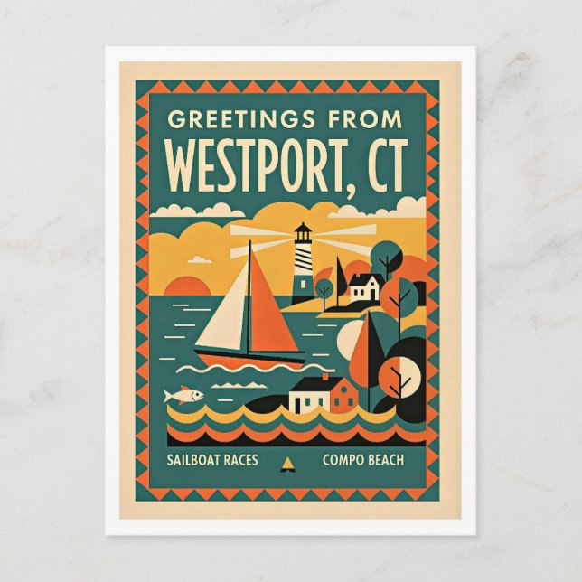 Westport CT Retro Travel  Postcard (Front)