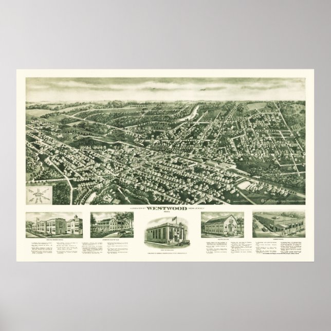 Westwood, NJ Panoramic Map - 1924 Poster (Front)