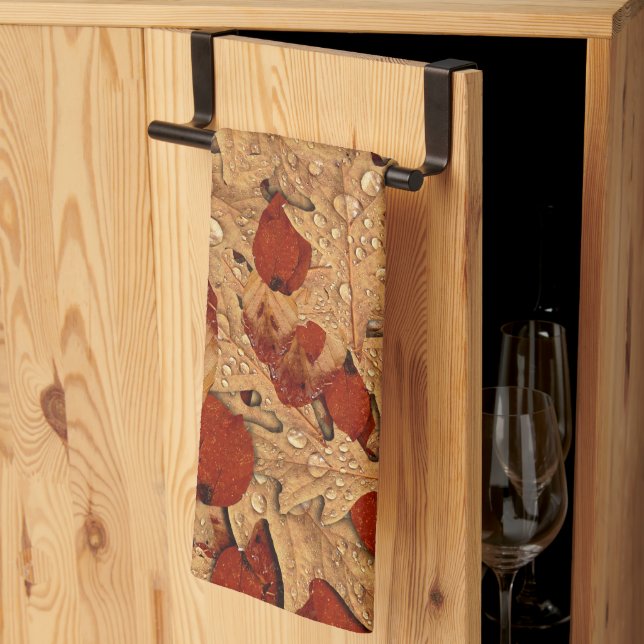 Wet Autumn Leaves Thanksgiving Tea Towel (Thirds Fold)
