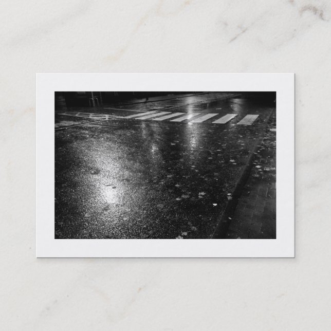 Wet Autumn Road at Night (Bordered) Business Card (Front)