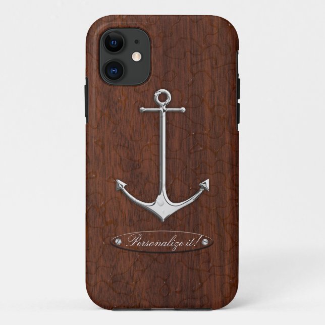 Wet Nautical Mahogany Anchor Steel Case-Mate iPhone Case (Back)