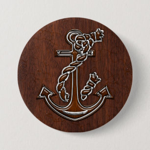 Wet Nautical Mahogany Anchor Steel Decor 7.5 Cm Round Badge