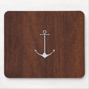 Wet Nautical Mahogany Anchor Steel Mouse Pad
