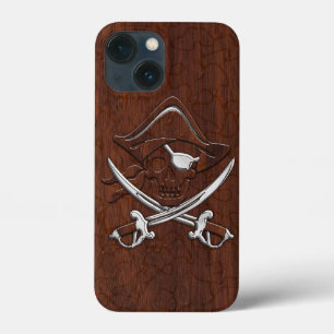 Wet Nautical Mahogany Pirate Skull Steel iPhone 13 Mini Case