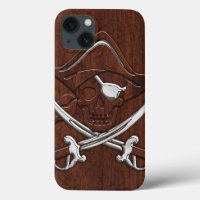 Wet Nautical Mahogany Pirate Skull Steel