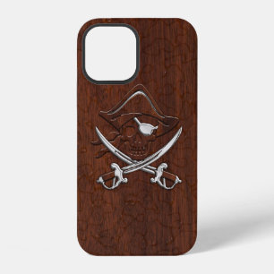 Wet Nautical Mahogany Pirate Skull Steel iPhone 12 Case
