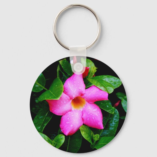 Wet Pink Flower Key Ring (Front)